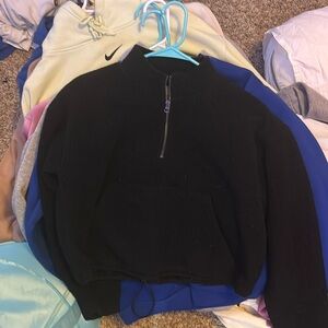 black fuzzy sherpa crewneck